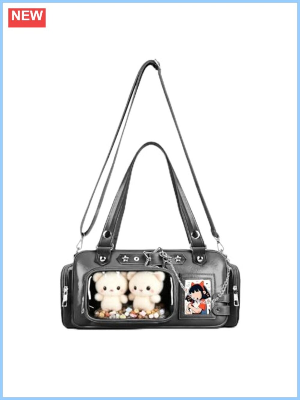 Y2K Ita Bag Crossbody Clear Plush Display PU Pin Bag for Conventions